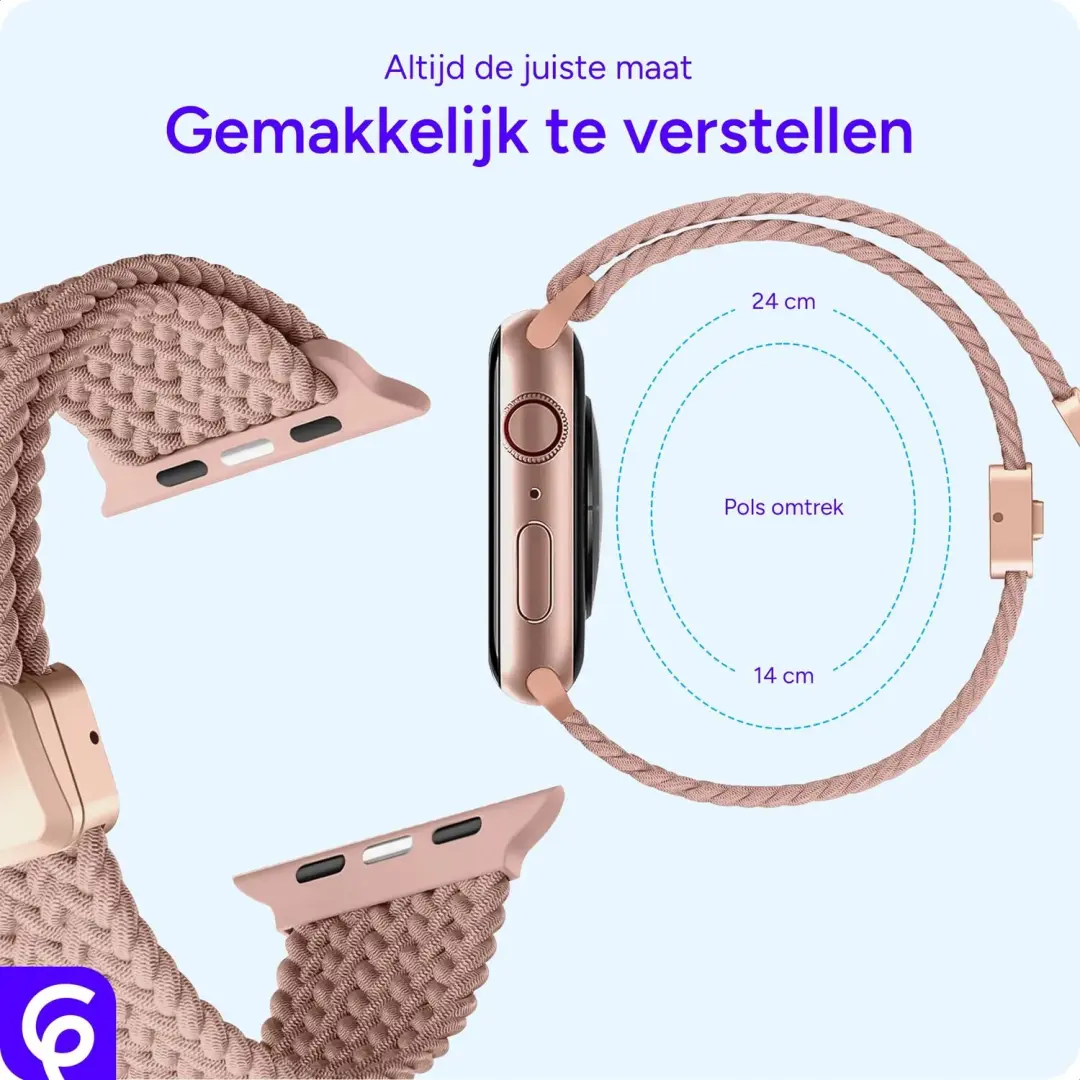 SBG Gevlochten Nylon Bandje Apple Watch 38/40/41/42mm - Roze - afbeelding 4 van 6