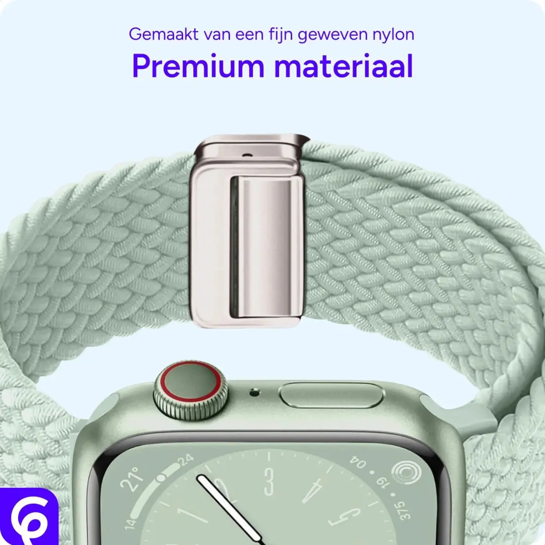 SBG Gevlochten Nylon Apple Watch Bandje - 38/40/41/42mm - Lichtgroen - afbeelding 4 van 6