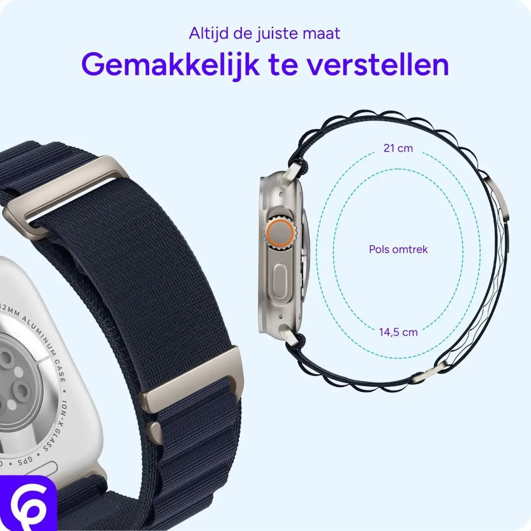 SBG Alpine Nylon Bandje Apple Watch - 49/46/45/44/42mm - Donkerblauw - afbeelding 5 van 6