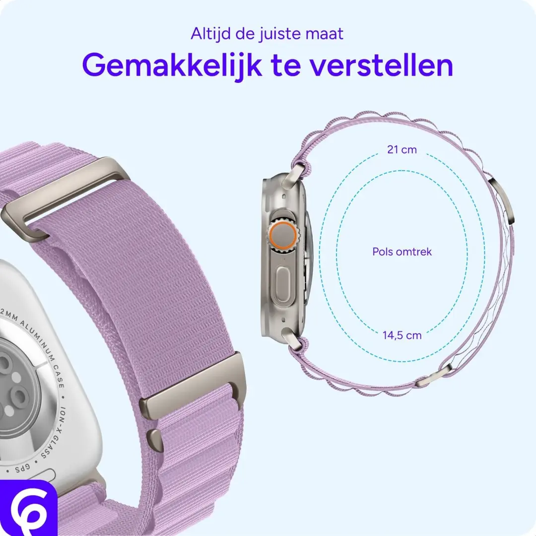 SBG Alpine Nylon Bandje Apple Watch - 49/46/45/44/42mm - Lavender Purple - afbeelding 5 van 6