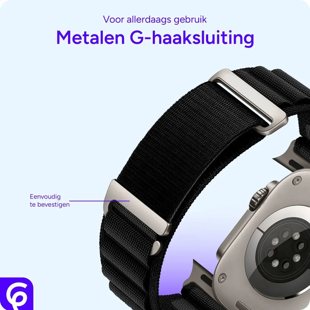 SBG Alpine Nylon Apple Watch Bandje - 38/40/41/42mm - Zwart - afbeelding 2 van 6