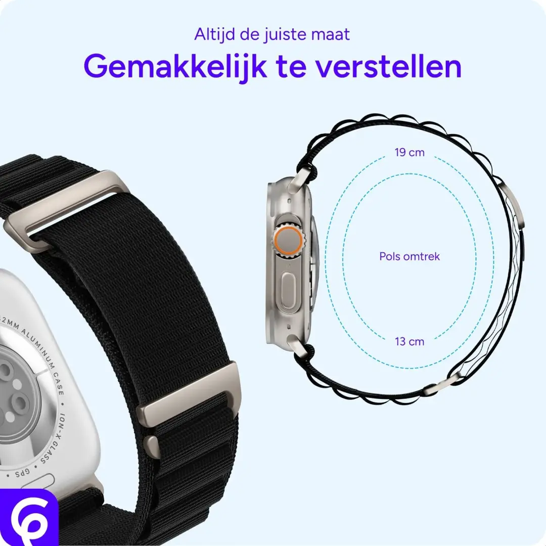 SBG Alpine Nylon Apple Watch Bandje - 38/40/41/42mm - Zwart - afbeelding 4 van 6