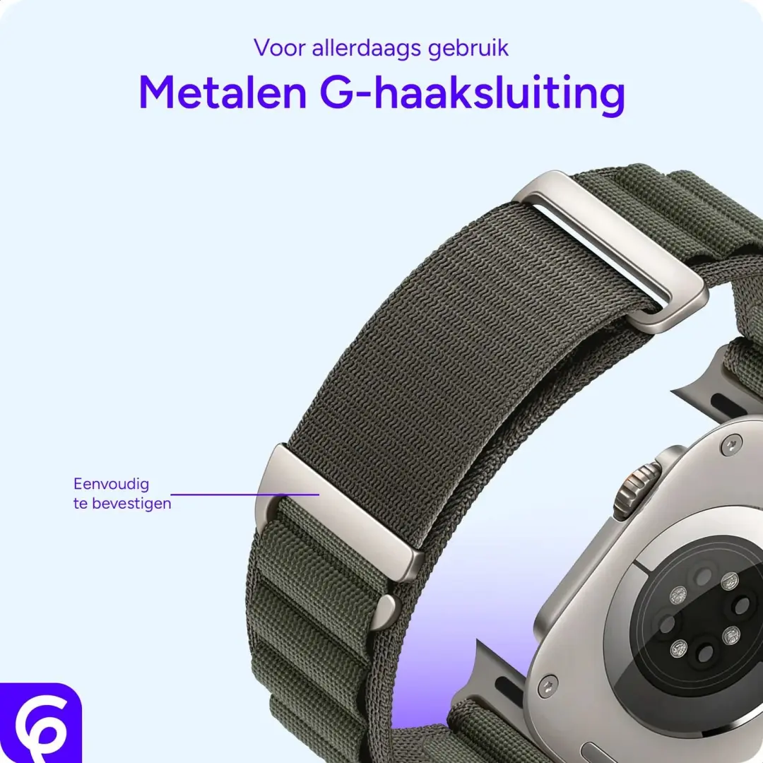 SBG Alpine Nylon Apple Watch Bandje - 38/40/41/42mm - Groen - afbeelding 2 van 6