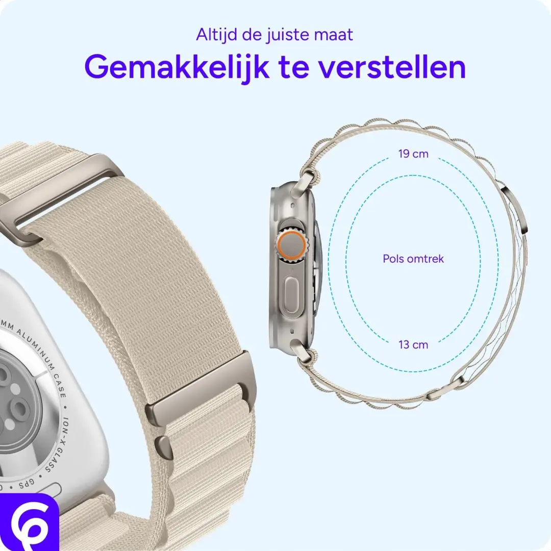 SBG Alpine Nylon Apple Watch Bandje - 38/40/41/42mm - Sterrenlicht - afbeelding 4 van 6