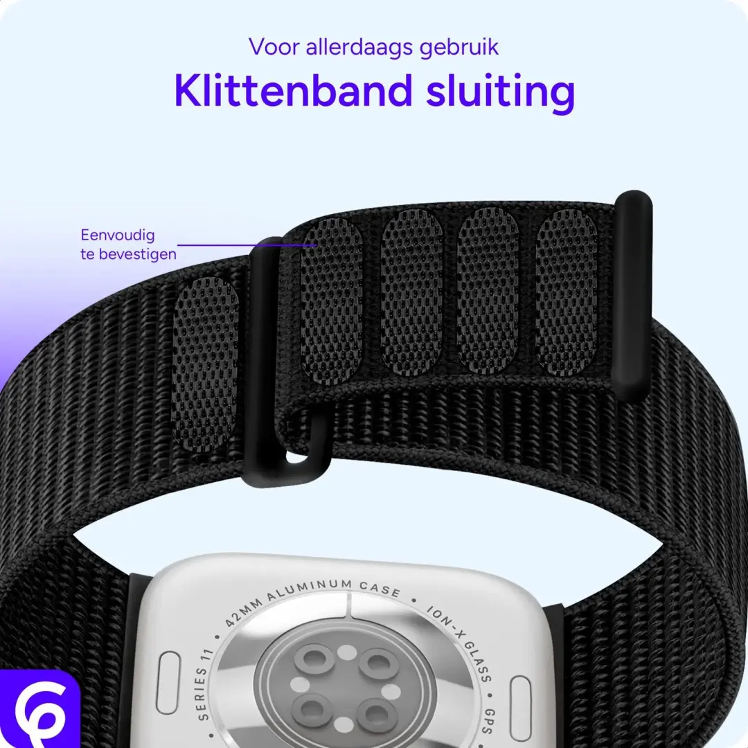 SBG Nylon Loop Apple Watch Bandje 42-49mm - Zwart - afbeelding 2 van 6
