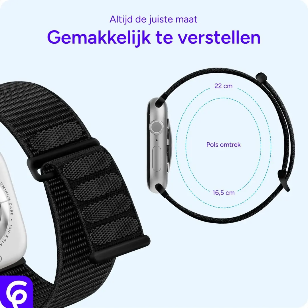SBG Nylon Loop Apple Watch Bandje 42-49mm - Zwart - afbeelding 5 van 6