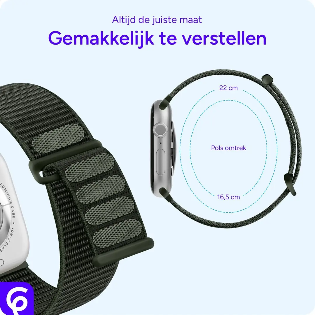 SBG Nylon Loop Apple Watch Bandje - Leger Groen - afbeelding 4 van 6
