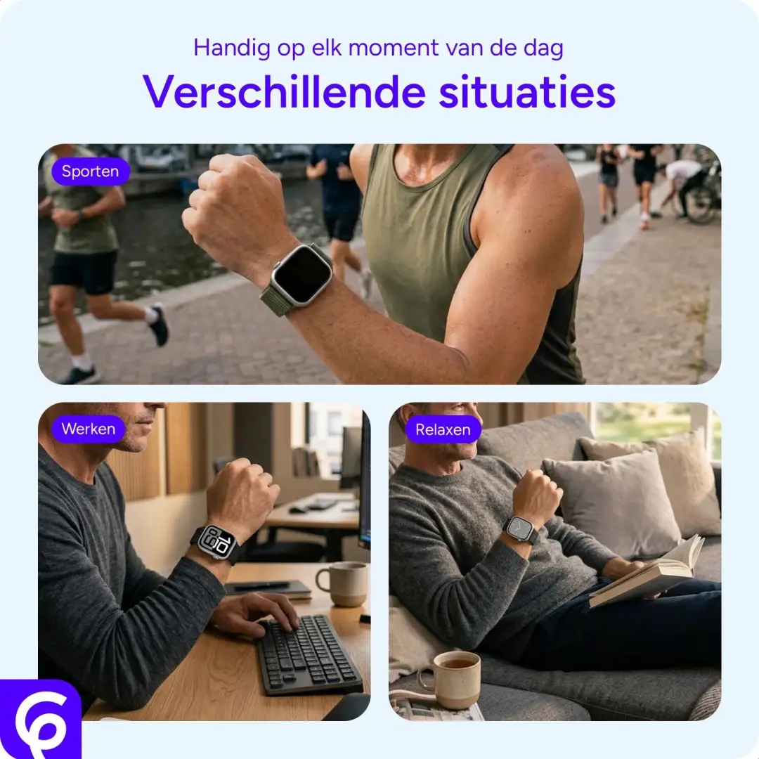 SBG Nylon Loop Bandje Apple Watch - 38/40/41/42mm - Zwart - afbeelding 5 van 6