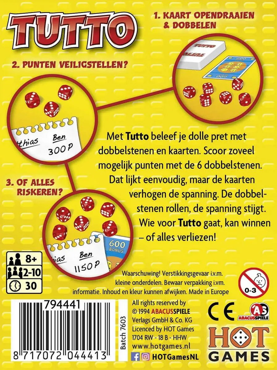 HOT Games Tutto - 56 Kaarten & 6 Dobbelstenen - 10 Spelers