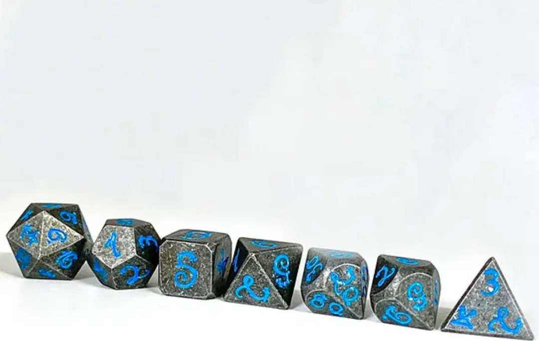 Lapi Toys DnD Stormsteel Polydice Set - 7 Stuks - Metaal - Grijs/Blauw