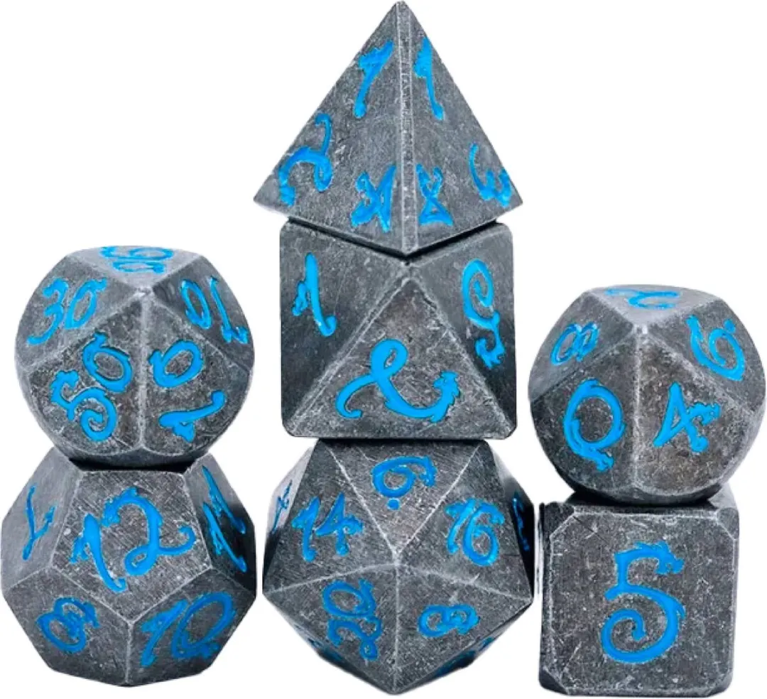 Lapi Toys DnD Stormsteel Polydice Set - 7 Stuks - Metaal - Grijs/Blauw