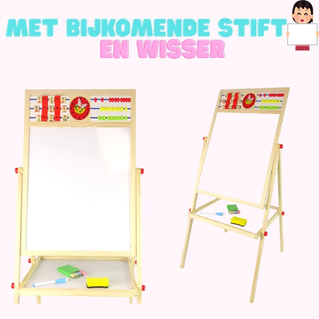 LEAN Toys Houten Educatief Bord 2-in-1 - Magnetisch Whiteboard & Krijtbord