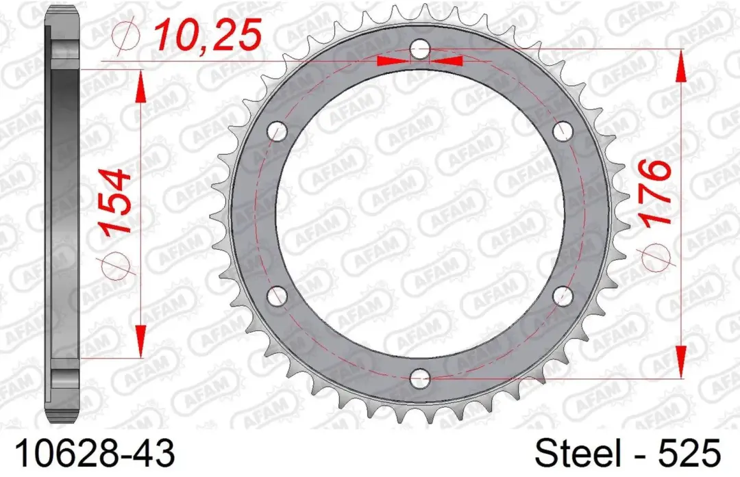 Stalen tandwiel Afam 525 43 dents