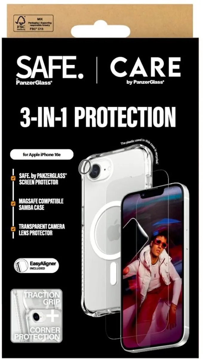 PanzerGlass 3In1 Beschermingsset iPhone 16E - Hoesje Glas - 1 Pasje - Zwart