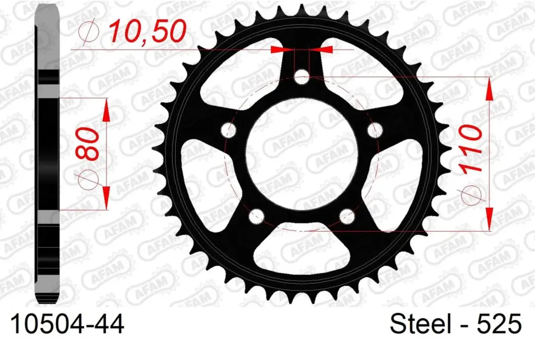 Stalen tandwiel Afam 525 44 dents