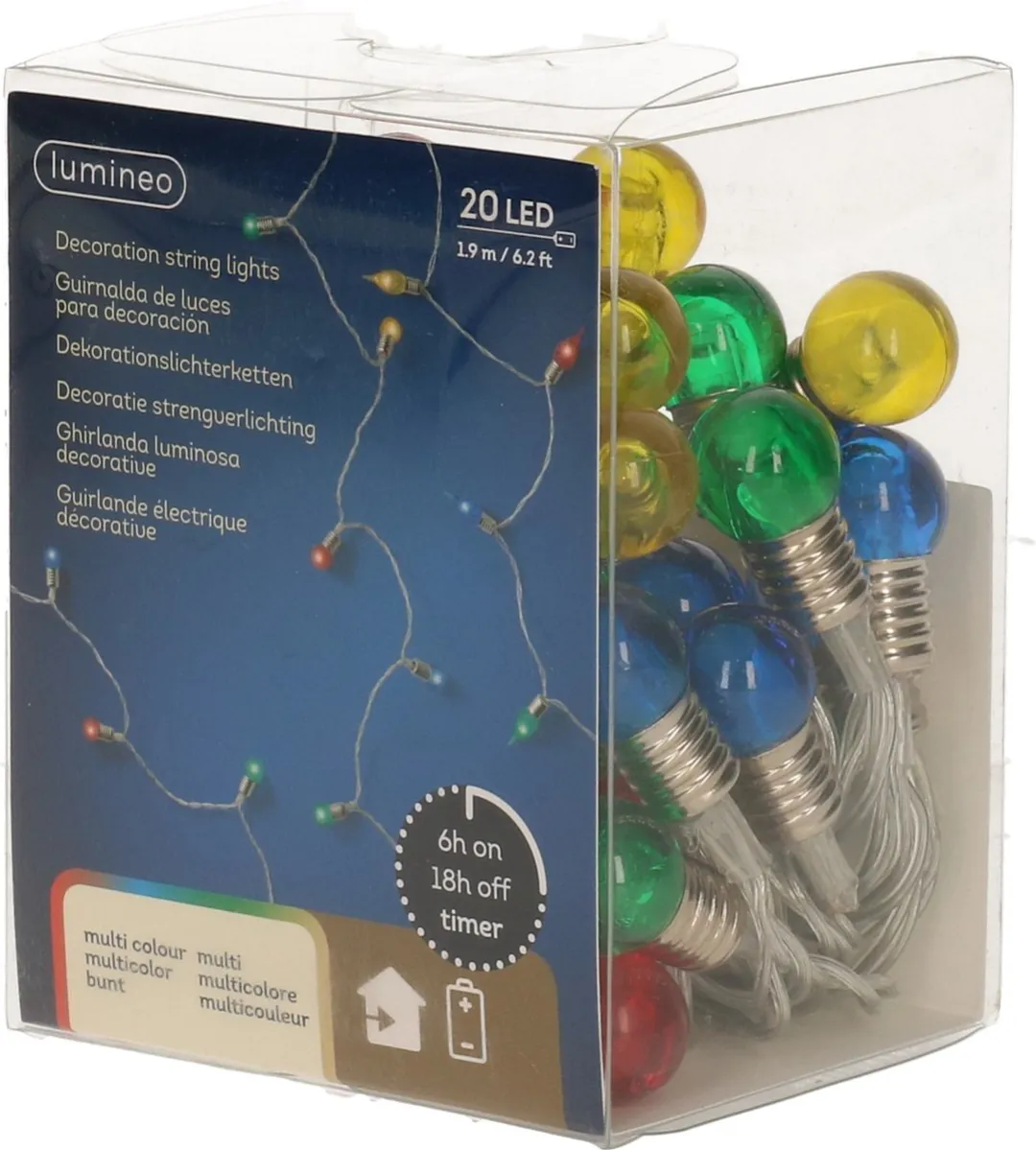 Lumineo Feestverlichting Gekleurde Bolletjes 190cm - 20 Stuks - Multicolor