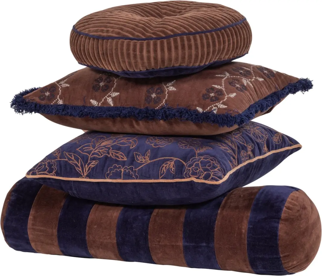 WOOOD Niva Kussens Bruin/Blauw