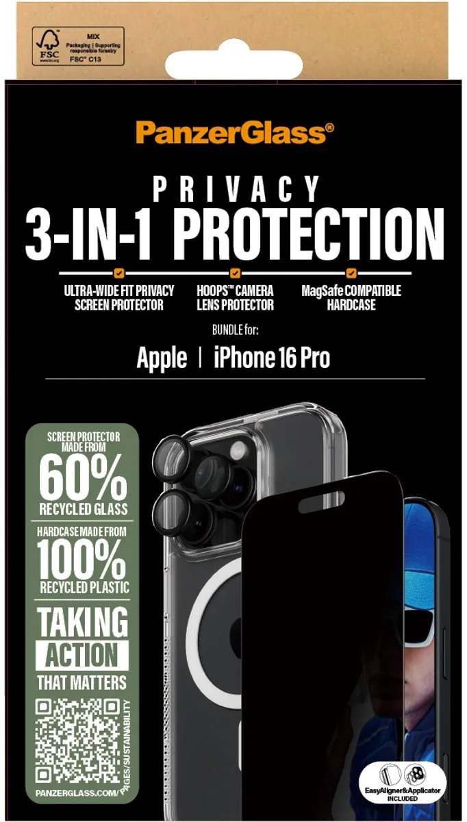 PanzerGlass iPhone 16 Pro 3-in-1 Beschermset - Doorzichtig