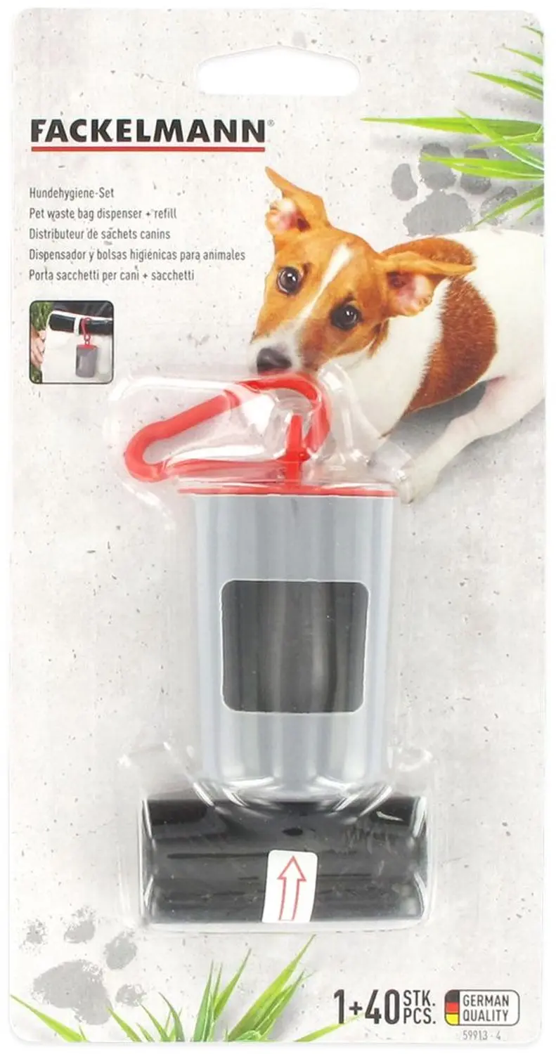 Zakjesdispenser voor hondenpoep en 2 rollen van 20 zakjes elk Fackelmann