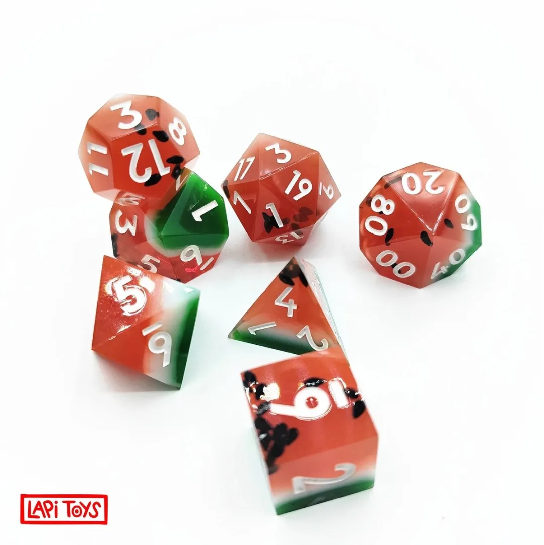 Lapi Toys DnD Dobbelstenen Set - 7-delig - Resin - Rood/Groen/Wit