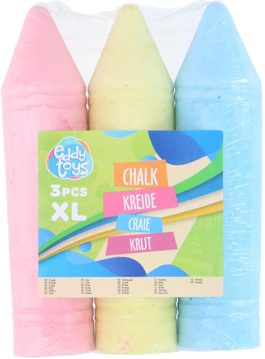 Eddy Toys Stoepkrijt XL 3 Stuks - Roze/Geel/Blauw