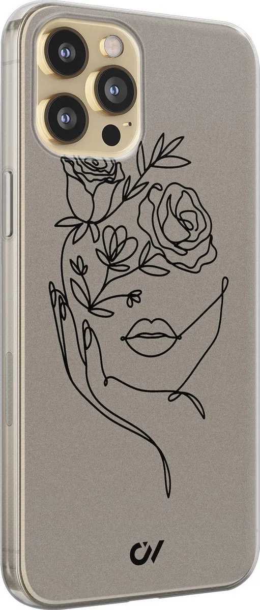 Casevibes iPhone 12 Hoesje Oneline Face Flower - Grijs