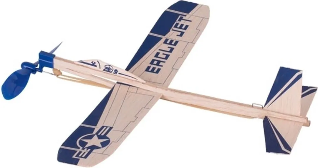 Goki Houten Zweefvliegtuig Eagle Jet 35,5cm - Wit/Blauw