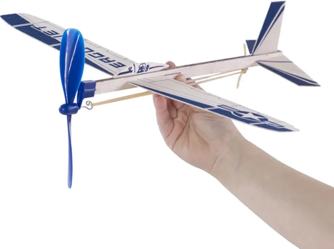 Goki Houten Zweefvliegtuig Eagle Jet 35,5cm - Wit/Blauw