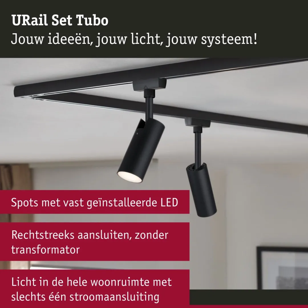 Paulmann URail Tubo Startersset 3x166lm 4,5W 3000K - Zwart mat