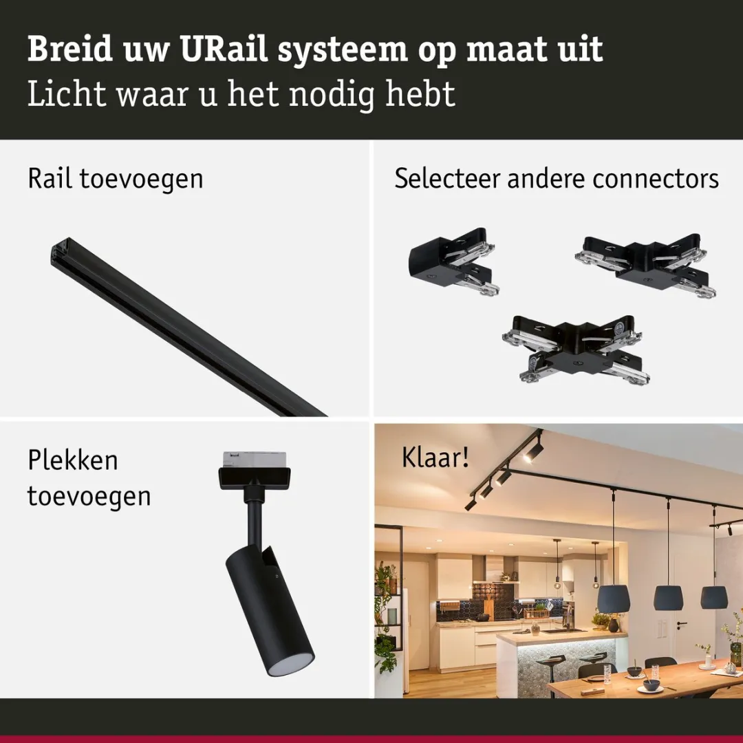 Paulmann URail Tubo Startersset 3x166lm 4,5W 3000K - Zwart mat