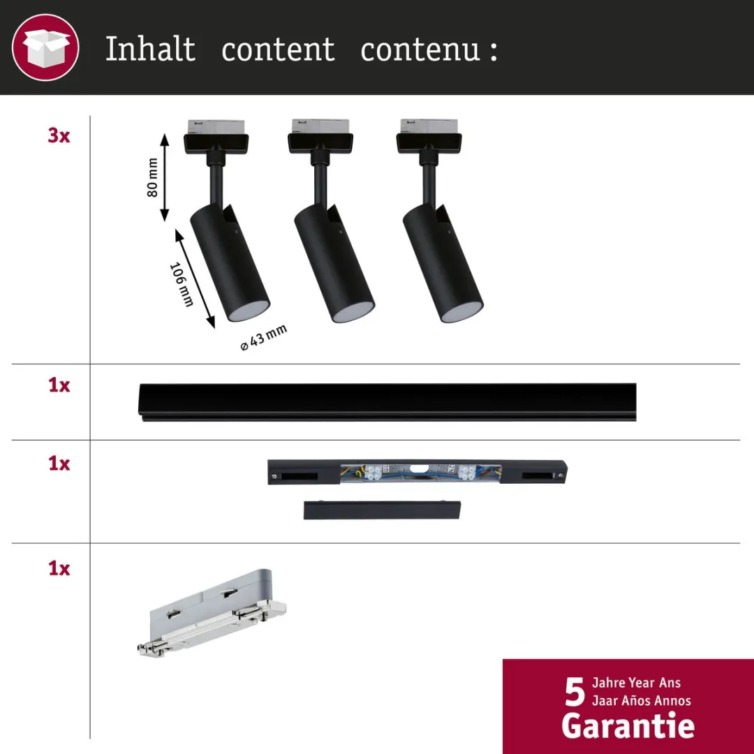 Paulmann URail Tubo Startersset 3x166lm 4,5W 3000K - Zwart mat