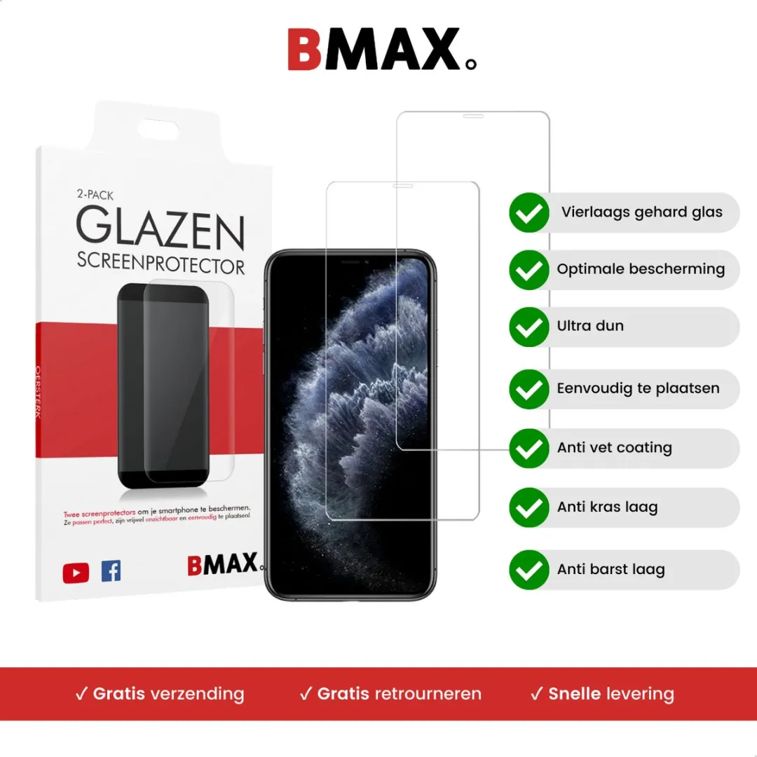BMAX iPhone 11 Screenprotector 2-pack - Glas - Inclusief reinigingset