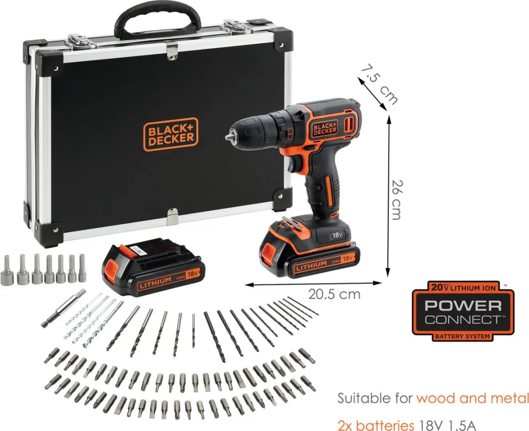 BLACK+DECKER BDCDC18BAFC-QW 18V Schroefboormachine Kit - 2 Accu's