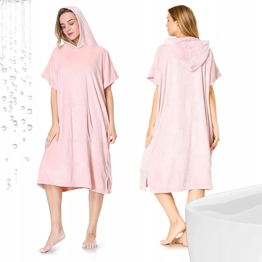Roze Poncho Handdoek met Capuchon voor Volwassenen