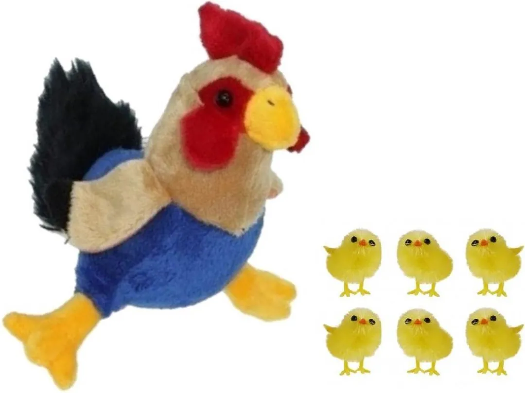 Decoris Pluche Kippen & Mini Kuikentjes - 7 Stuks - Multi