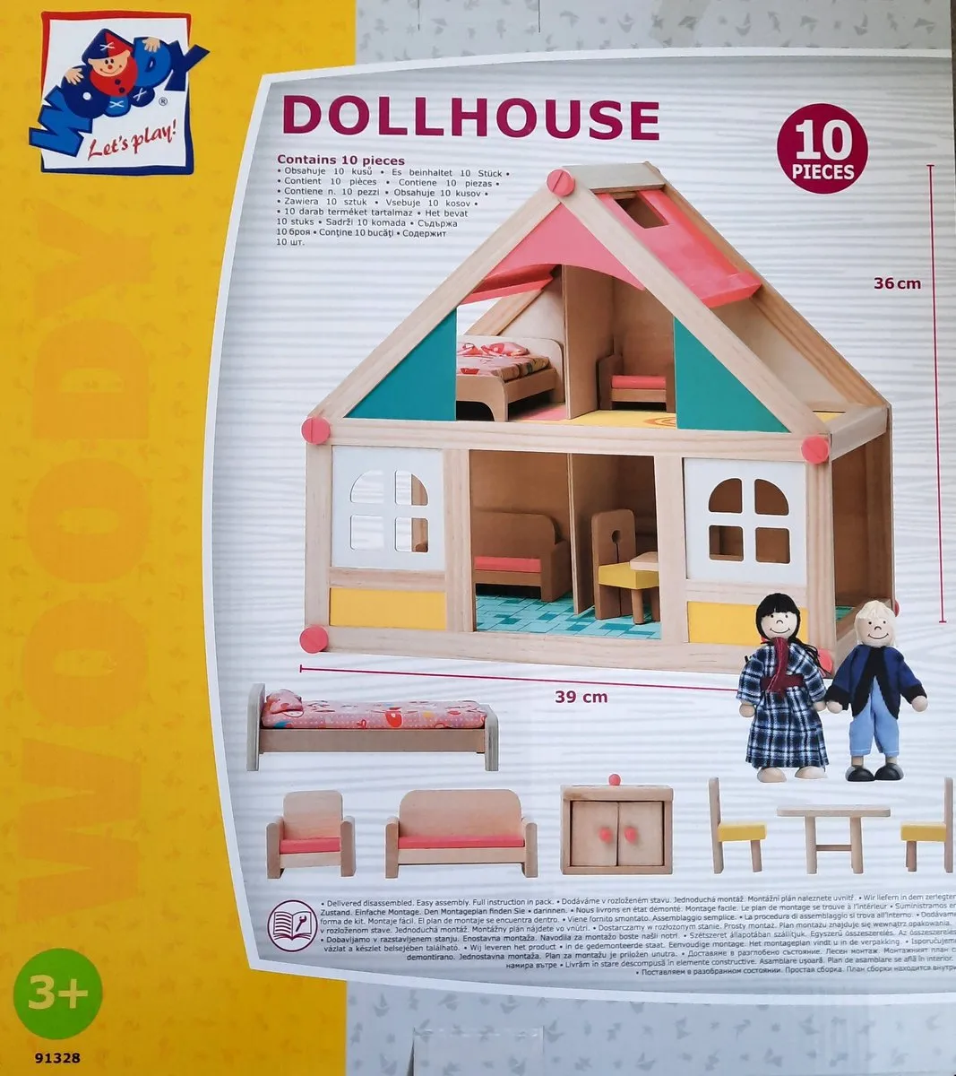 Woody Toys poppenhuis met poppen en meubeltjes 91328