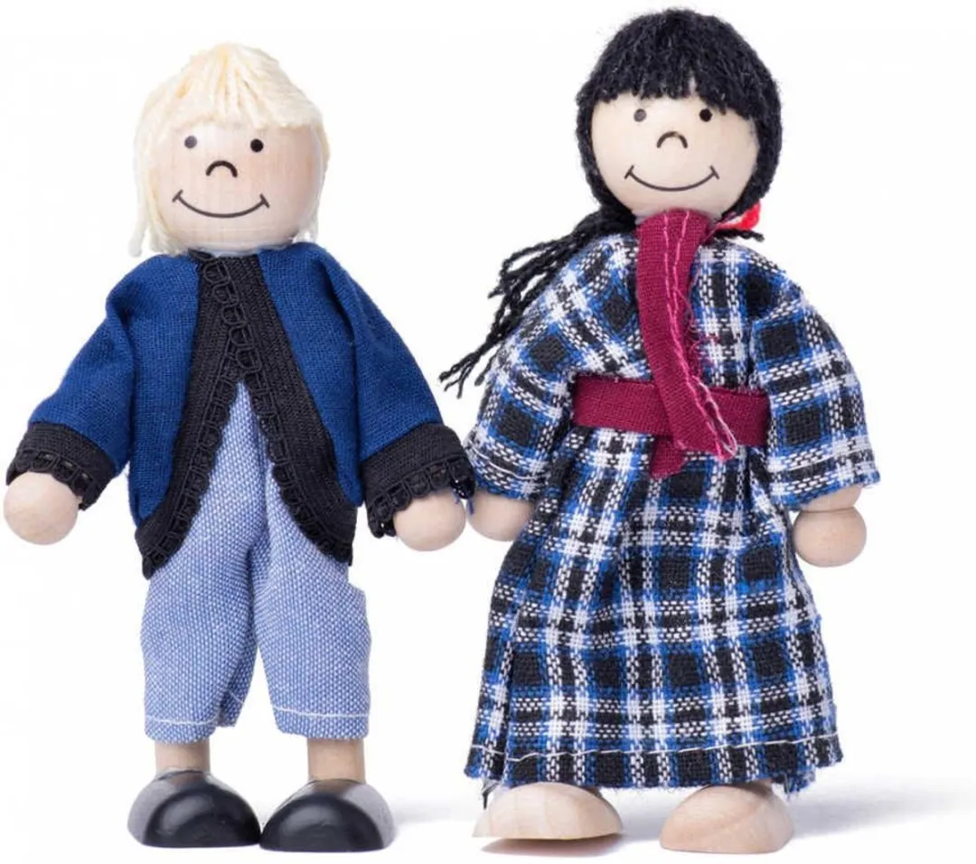 Woody Toys poppenhuis met poppen en meubeltjes 91328