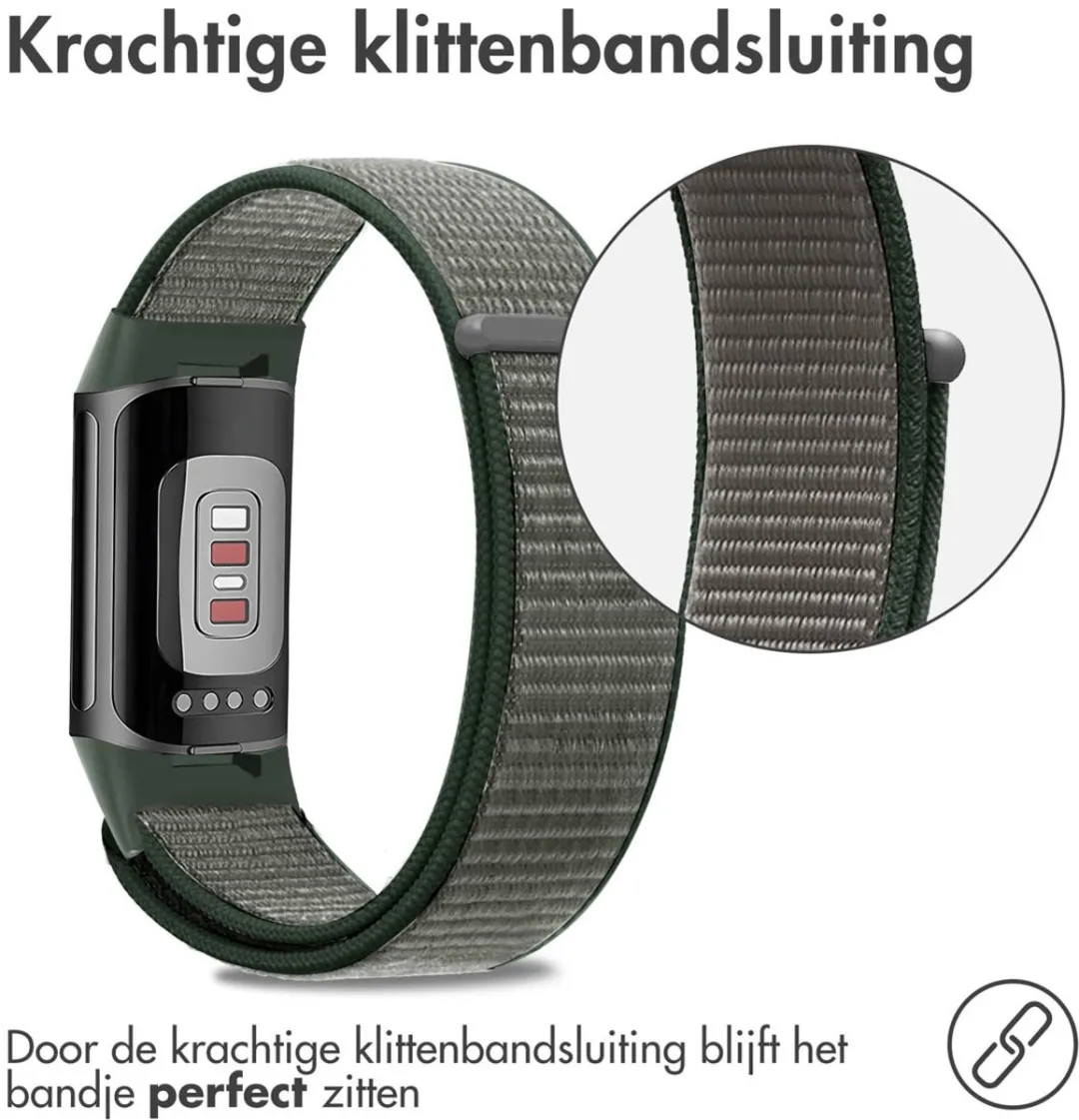 Imoshion Nylon Bandje Fitbit Charge 5 - L - Donkergrijs