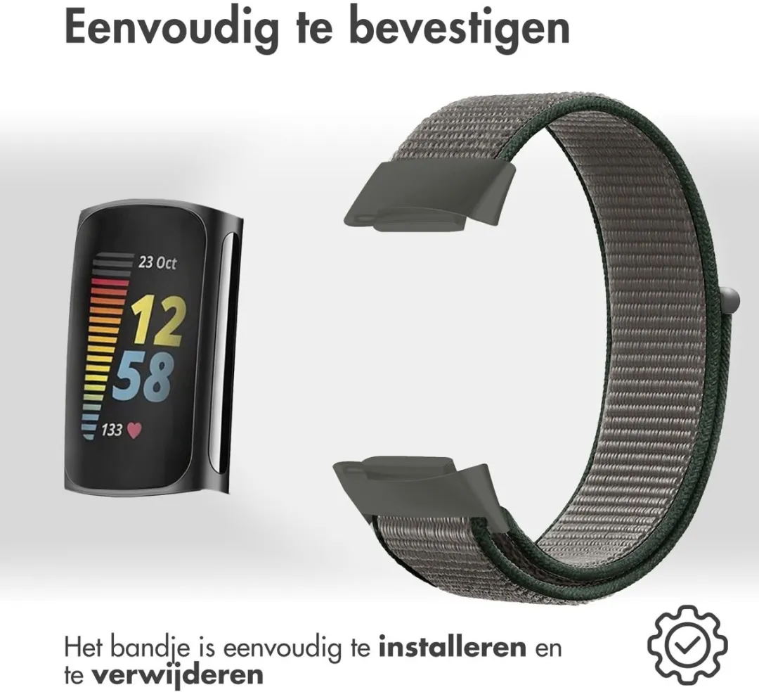 Imoshion Nylon Bandje Fitbit Charge 5 - L - Donkergrijs
