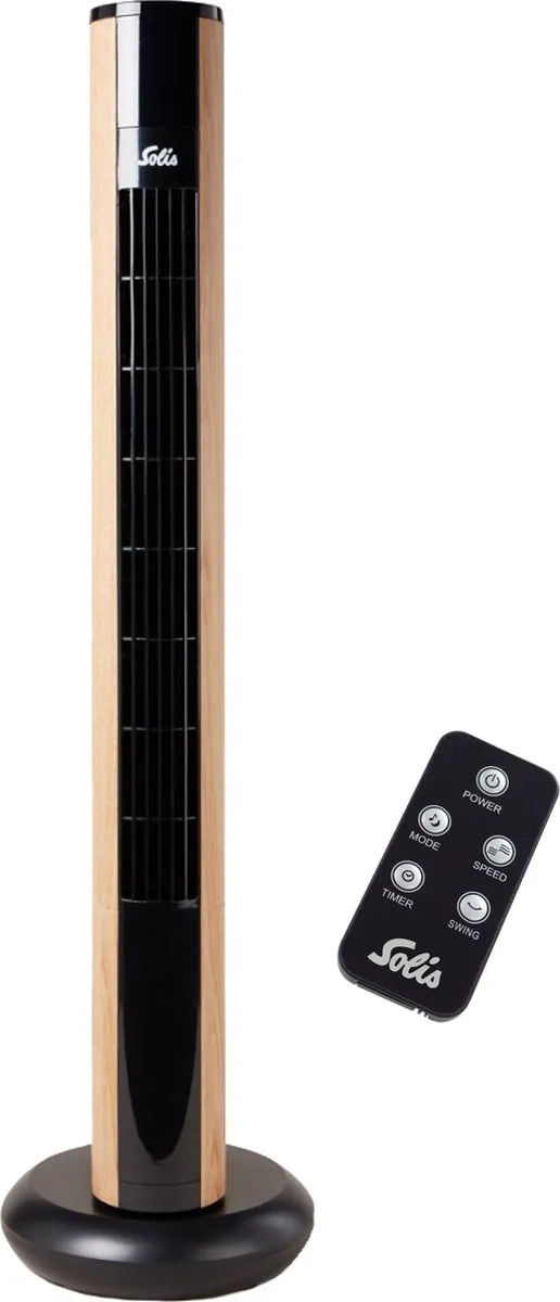Solis Easy Breezy 757 Torenventilator - Ventilator Staand met Afstandsbediening - Timerfunctie - 37,5 dB - 91 cm Hoog - Kolomventilator - Wood Effect