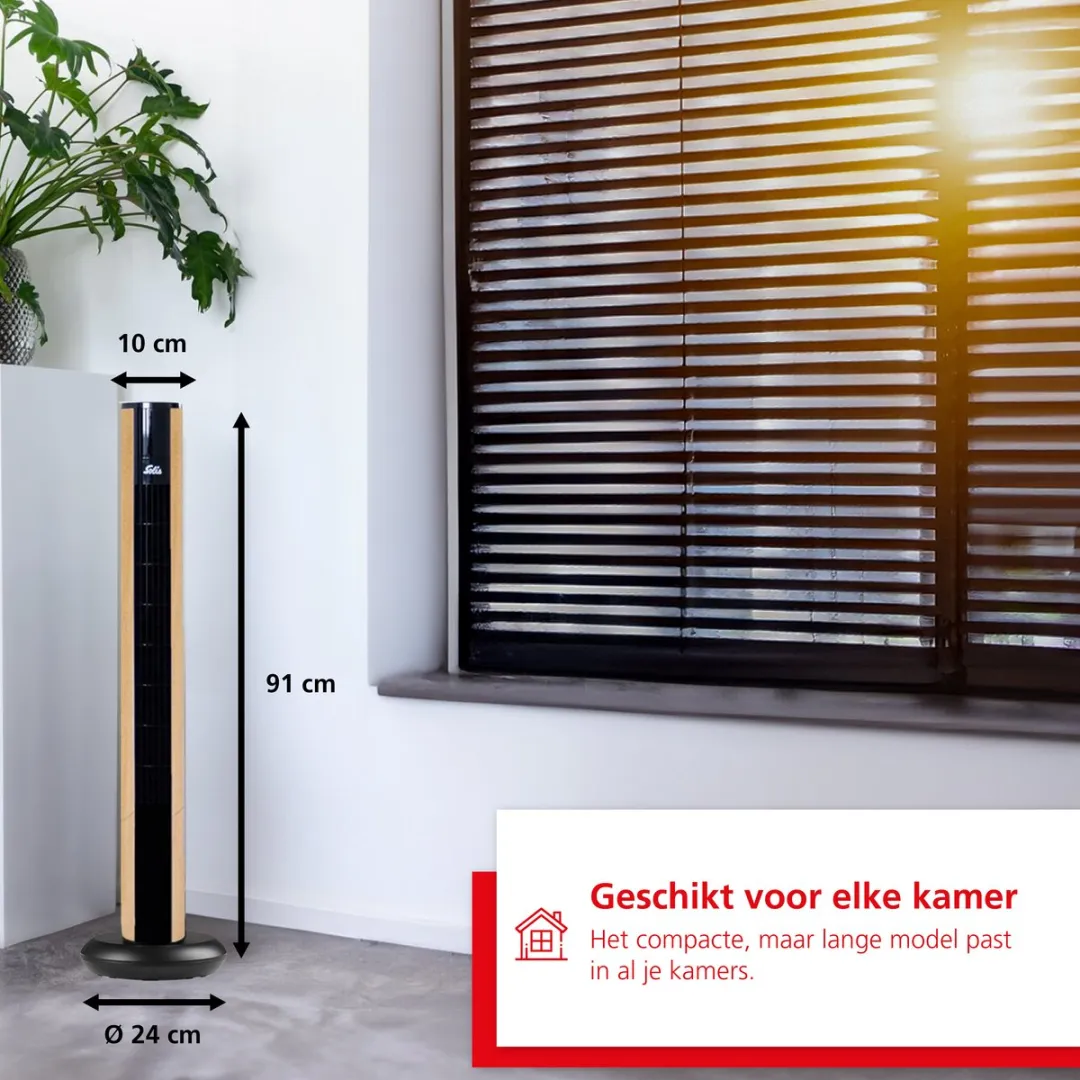 Solis Easy Breezy 757 Torenventilator - Ventilator Staand met Afstandsbediening - Timerfunctie - 37,5 dB - 91 cm Hoog - Kolomventilator - Wood Effect
