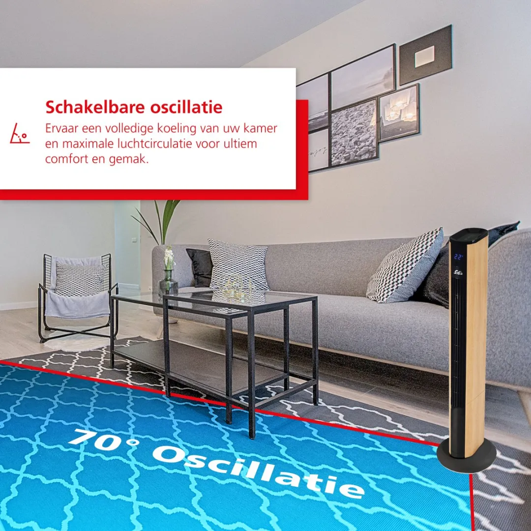 Solis Easy Breezy 757 Torenventilator - Ventilator Staand met Afstandsbediening - Timerfunctie - 37,5 dB - 91 cm Hoog - Kolomventilator - Wood Effect