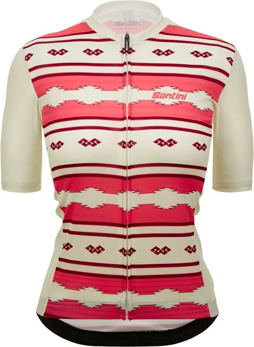 Santini Pendelton Korte Mouw Wielertrui Beige,Roze S Vrouw
