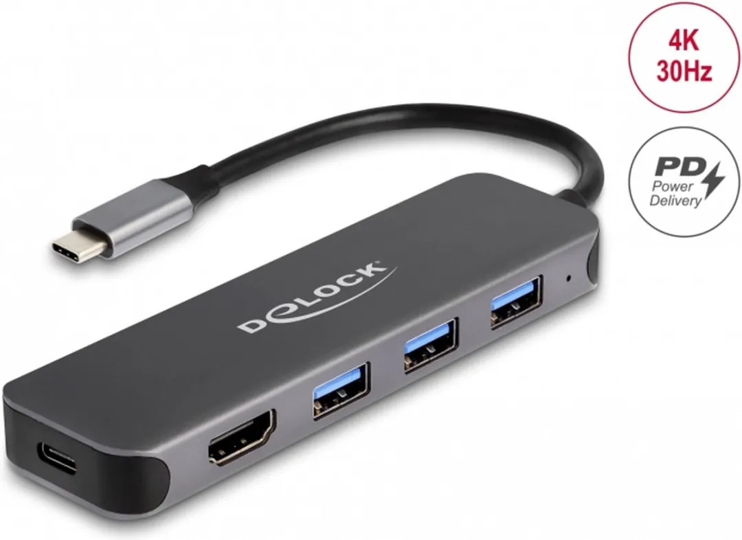 Delock 64171 USB-C Dock 3x USB + 4K HDMI - 85W PD - Grijs