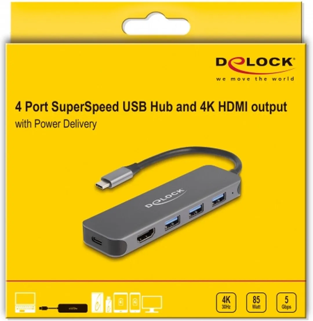Delock 64171 USB-C Dock 3x USB + 4K HDMI - 85W PD - Grijs