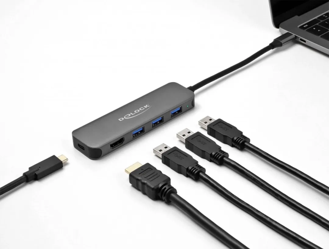 Delock 64171 USB-C Dock 3x USB + 4K HDMI - 85W PD - Grijs