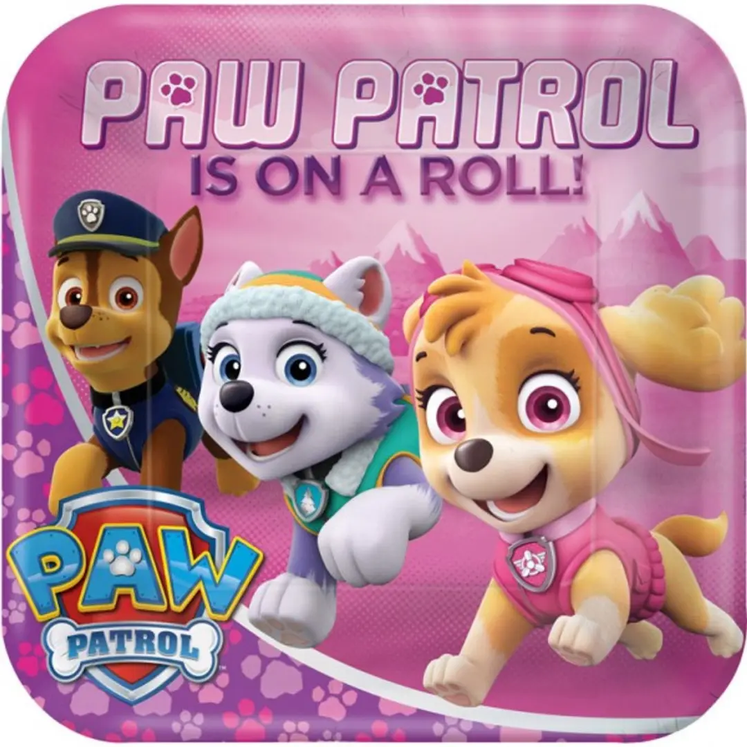 Paw Patrol Roze papieren bordje 8 stuks 23 cm