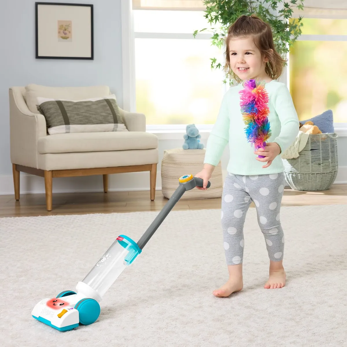Fisher-Price Leerplezier 2-in-1 Stofzuiger met Stoffer, Lichtjes en Muziek
