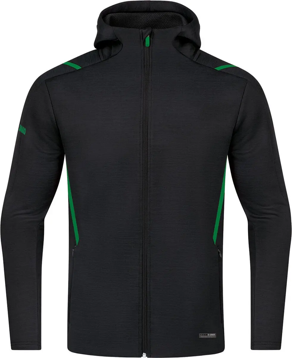 Jako Challenge Vrijetijdsvest Met Kap Heren - Zwart Gemeleerd / Sportgroen | Maat: 3XL