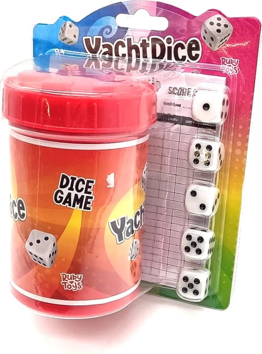 Ruby Toys Yacht Dice Dobbelspel - 5 Dobbelstenen - Blauw/Rood